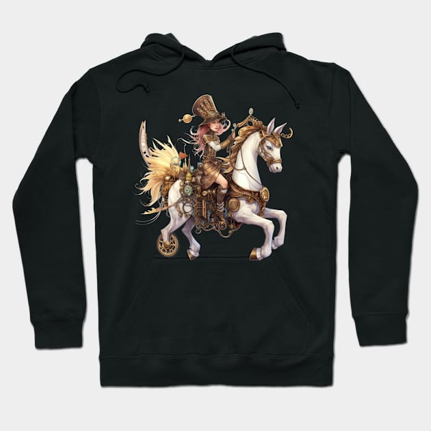 Pink Haired Steampunk Rider: On Her Mechanical Steed Hoodie by MerlinArt